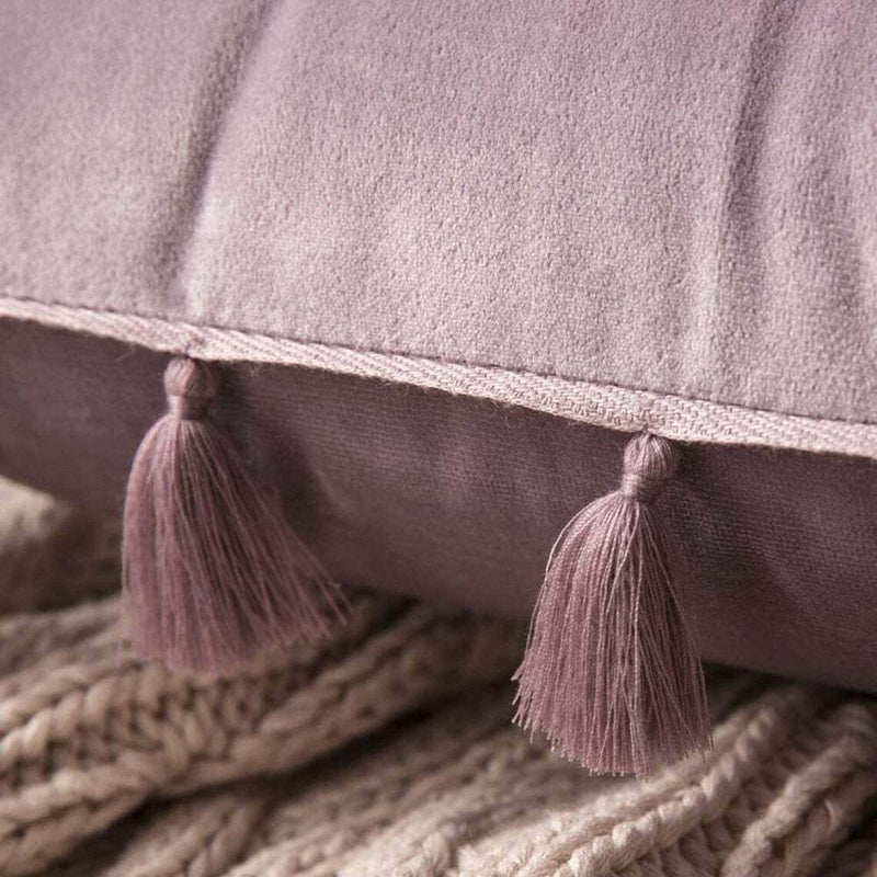 Light Mauve Velvet Tassle Cushion - Handmade Homeware, Made in Britain - Windsor and White