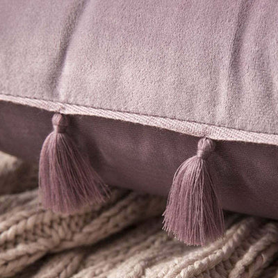 Soft Pink Velvet Tassle Cushion - Handmade Homeware, Made in Britain - Windsor and White