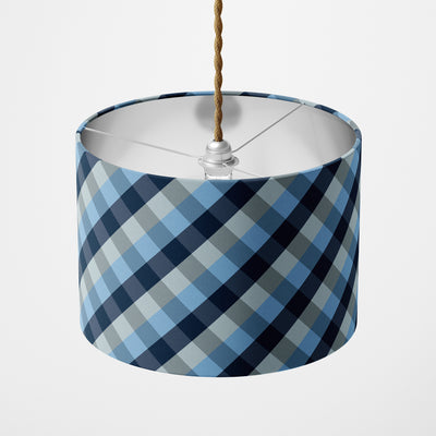 Modern Plaid Navy Blue Lampshade - Handmade Homeware, Made in Britain - Windsor and White