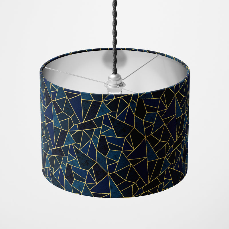 Blue Geometric Tile Lampshade - Handmade Homeware, Made in Britain - Windsor and White