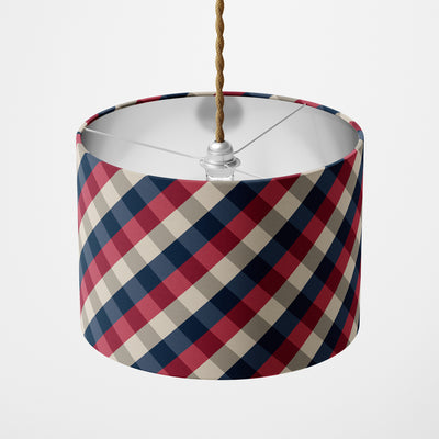 Modern Plaid Red Navy Lampshade - Handmade Homeware, Made in Britain - Windsor and White