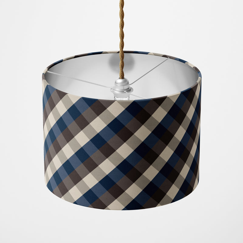 Modern Plaid Brown Navy Lampshade - Handmade Homeware, Made in Britain - Windsor and White