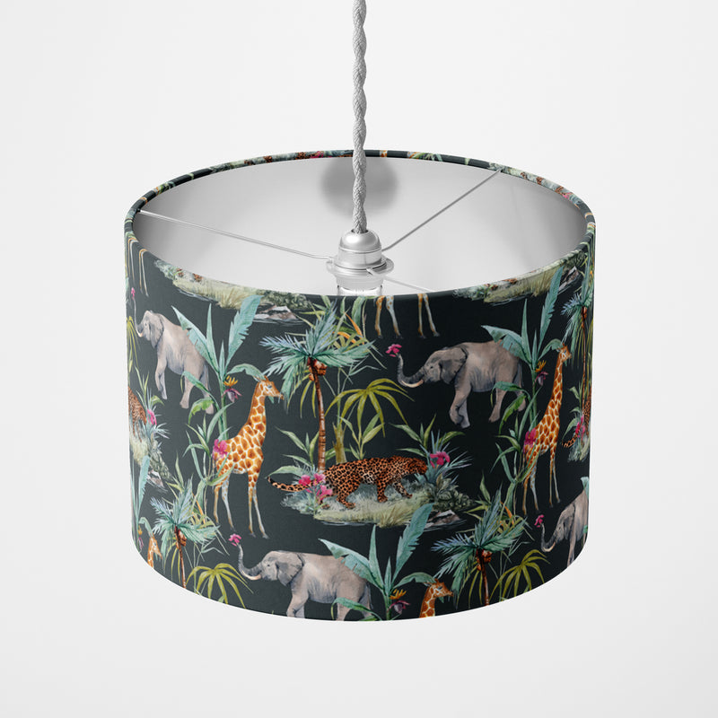 Tropical Safari Charcoal Lampshade - Handmade Homeware, Made in Britain - Windsor and White