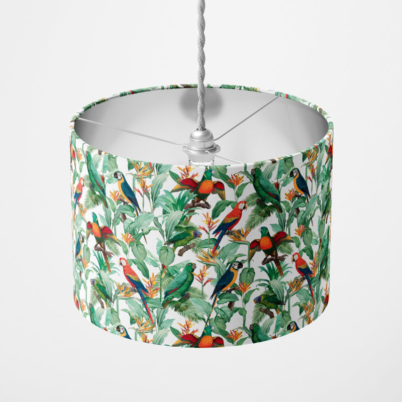 Tropical Birds White Lampshade - Handmade Homeware, Made in Britain - Windsor and White