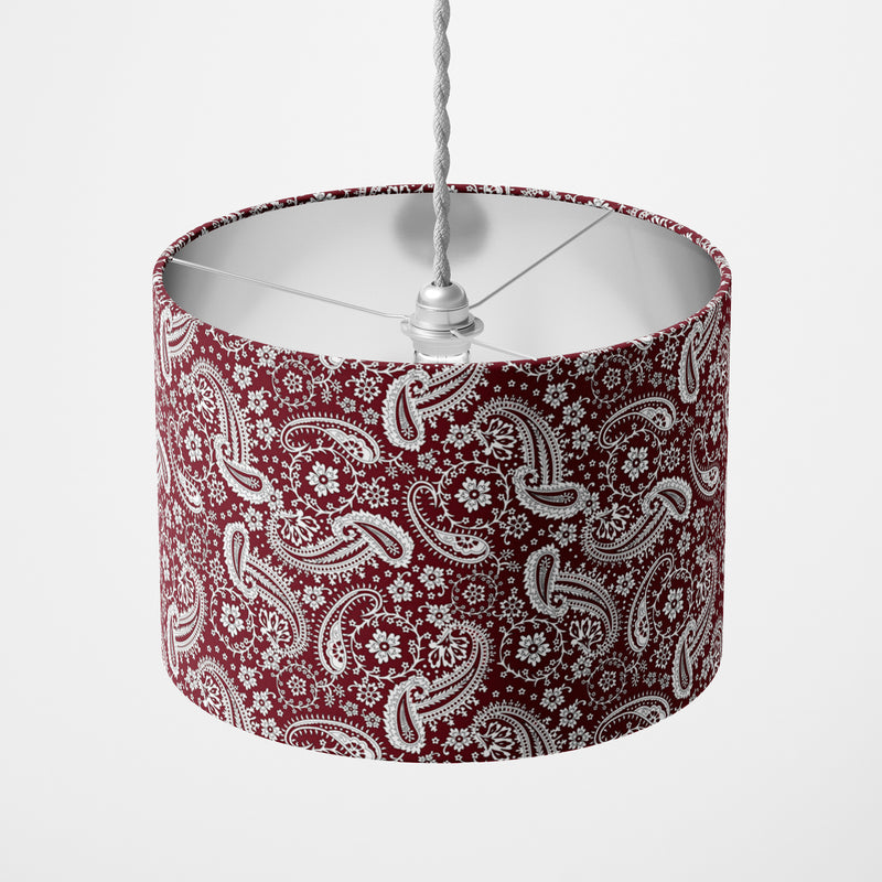 Maroon Red Floral Paisley Lampshade - Handmade Homeware, Made in Britain - Windsor and White