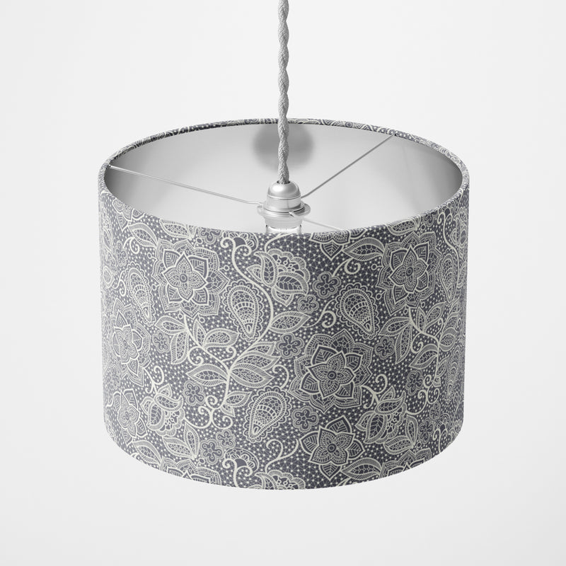 Dark Grey Floral Lace Lampshade - Handmade Homeware, Made in Britain - Windsor and White