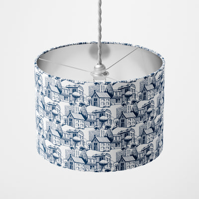 Blue White Town Pattern Lampshade - Handmade Homeware, Made in Britain - Windsor and White