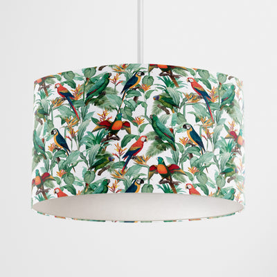 Tropical Birds White Lampshade - Handmade Homeware, Made in Britain - Windsor and White