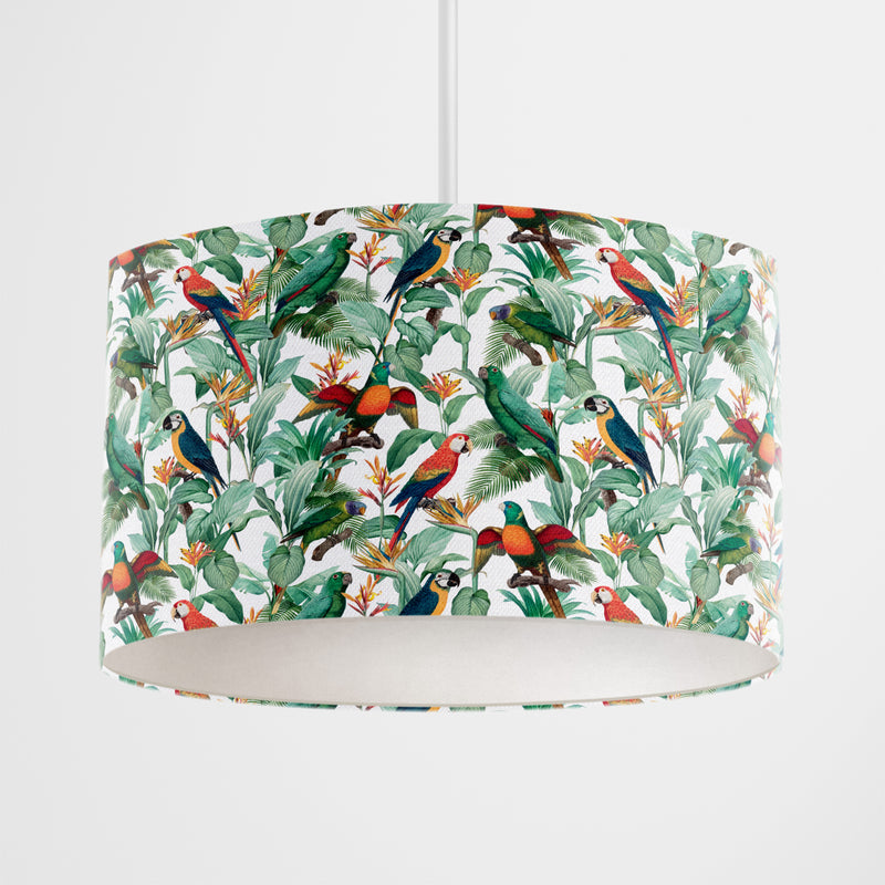 Tropical Birds White Lampshade - Handmade Homeware, Made in Britain - Windsor and White