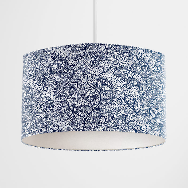 Navy White Floral Lace Lampshade - Handmade Homeware, Made in Britain - Windsor and White