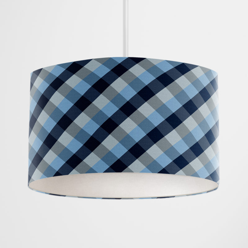 Modern Plaid Navy Blue Lampshade - Handmade Homeware, Made in Britain - Windsor and White