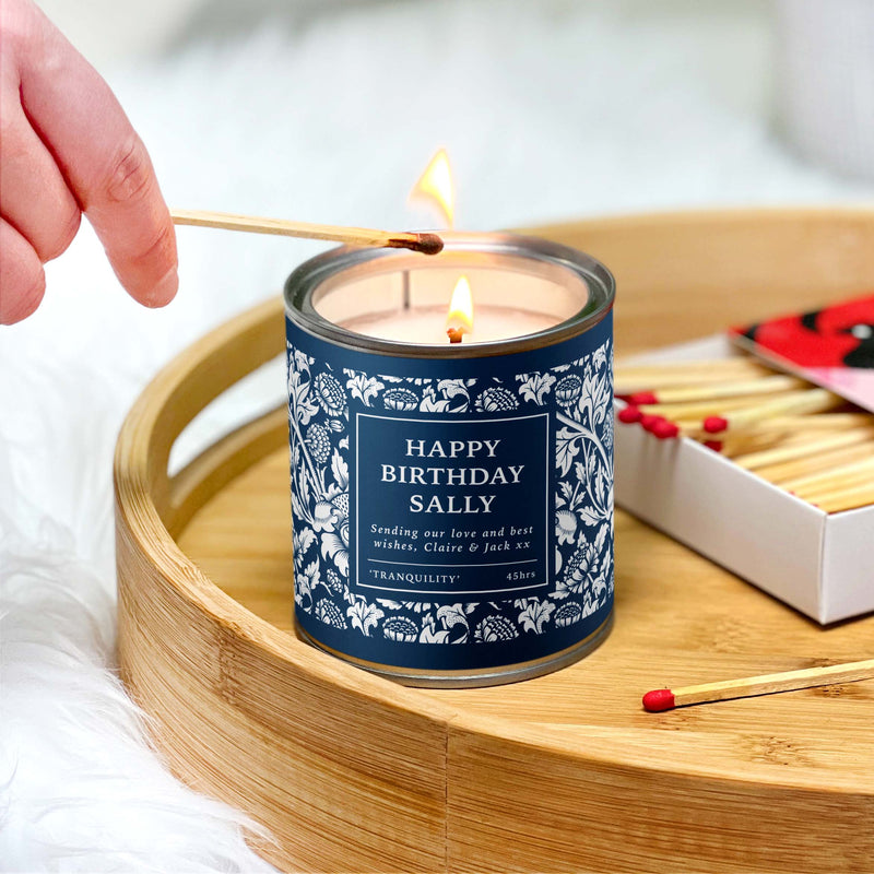 Happy Birthday Blue Tin Candle