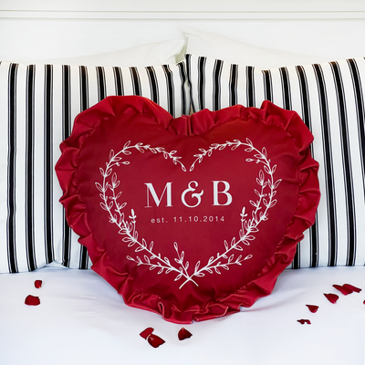 Personalised Initials Wreath Heart Cushion Red