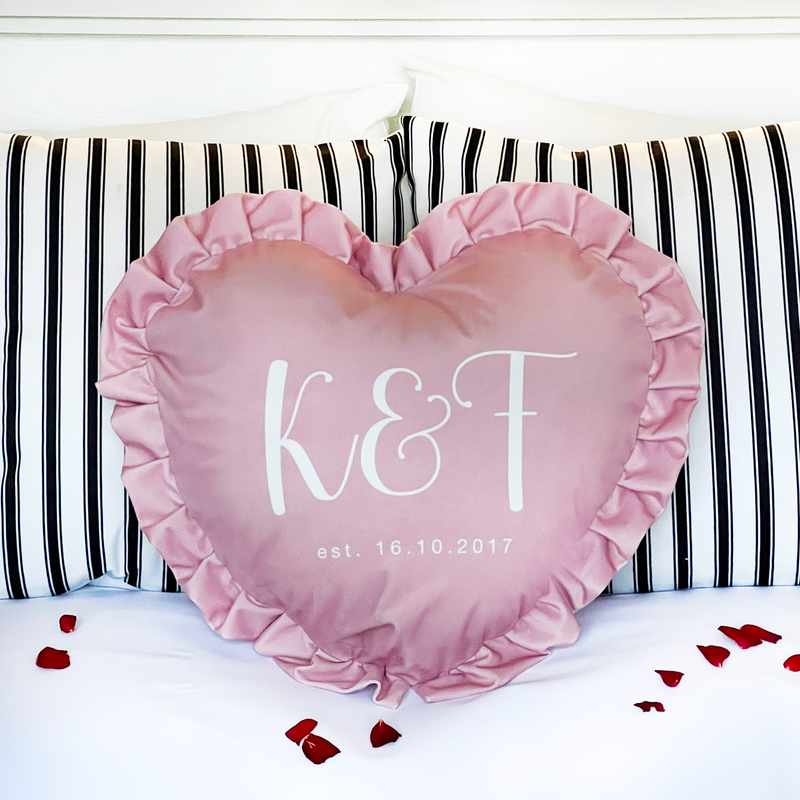 Personalised Couples Initials Heart Cushion Pink