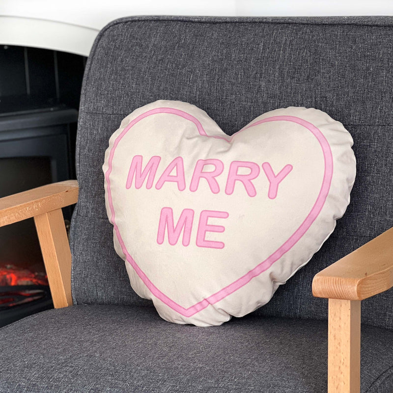 Personalised Love Heart Sweetie Cushion Marry Me Cream