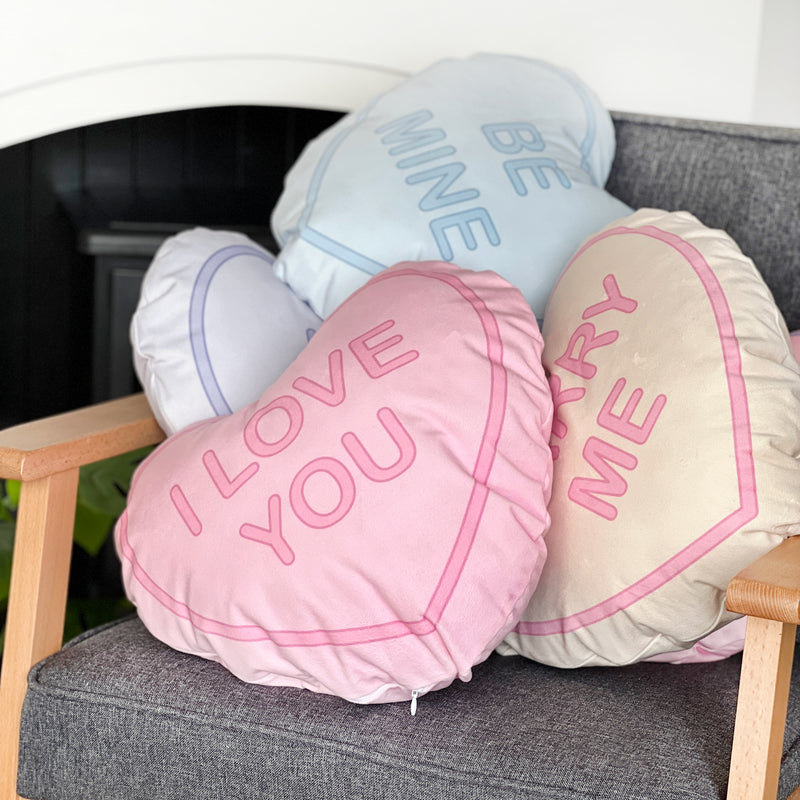 Personalised Love Heart Sweetie Cushion Be Mine Blue
