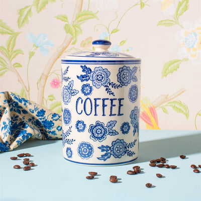 Blue & White Floral Coffee Kitchen Storage Jar