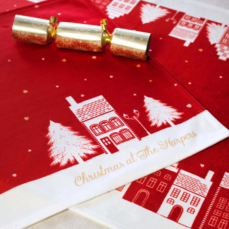 Personalised Christmas Table Place Mats Red Christmas Village