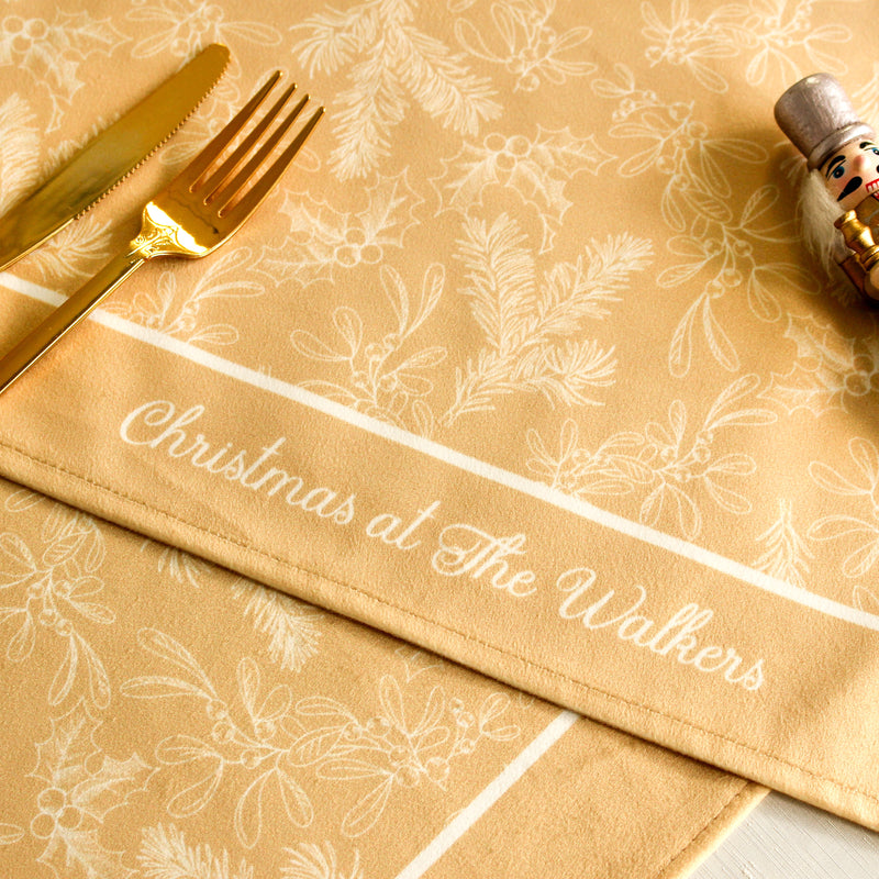 Personalised Christmas Table Place Mats Gold Holly