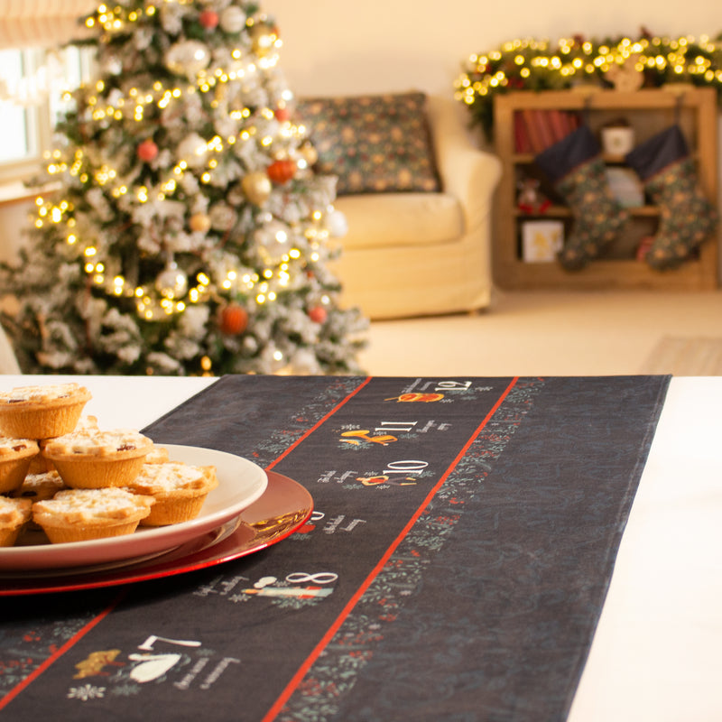 Christmas Table Runner 12 Days of Christmas Dark Blue