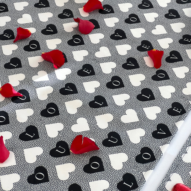 Love You Hearts Table Runner Black