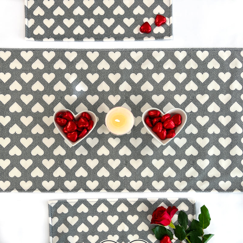 Love Heart Repeat Table Runner Black