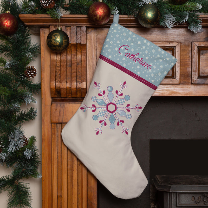 Personalised Christmas Stocking Blue Patch Snowflake