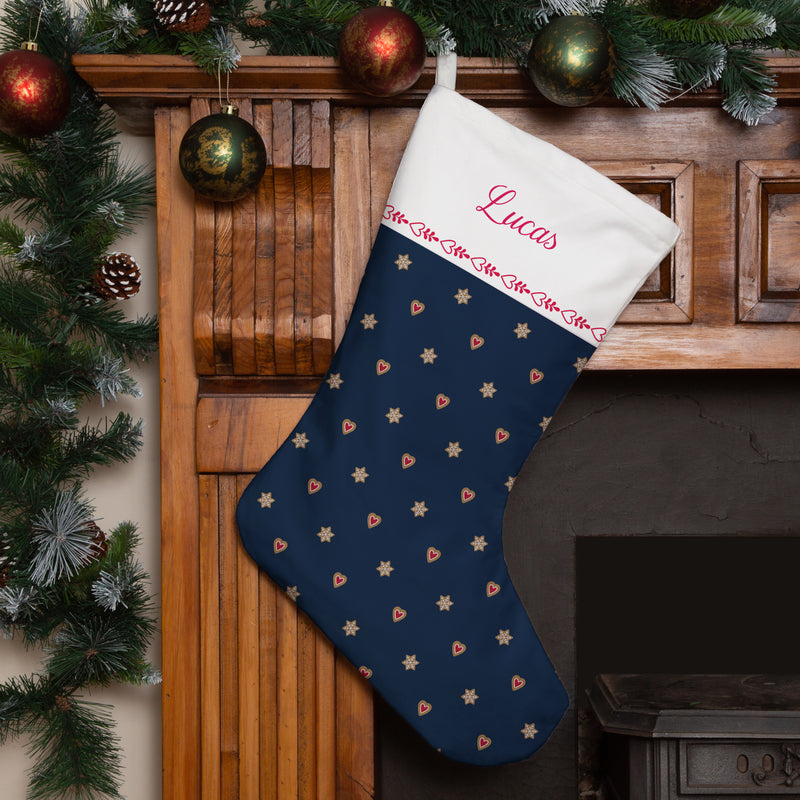 Personalised Christmas Stocking Navy Star Heart