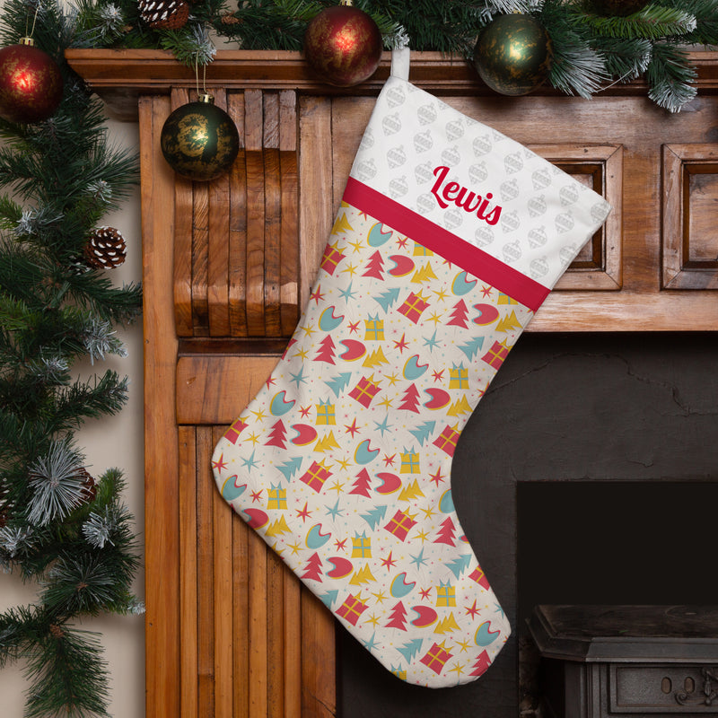 Personalised Christmas Stocking Retro Christmas Shapes