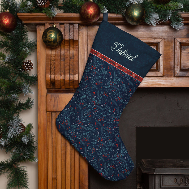 Personalised Christmas Stocking Navy Filigree