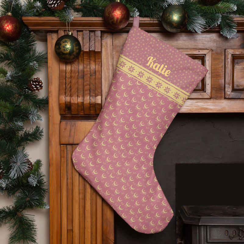 Personalised Christmas Stocking Dusky Pink Moons and Stars