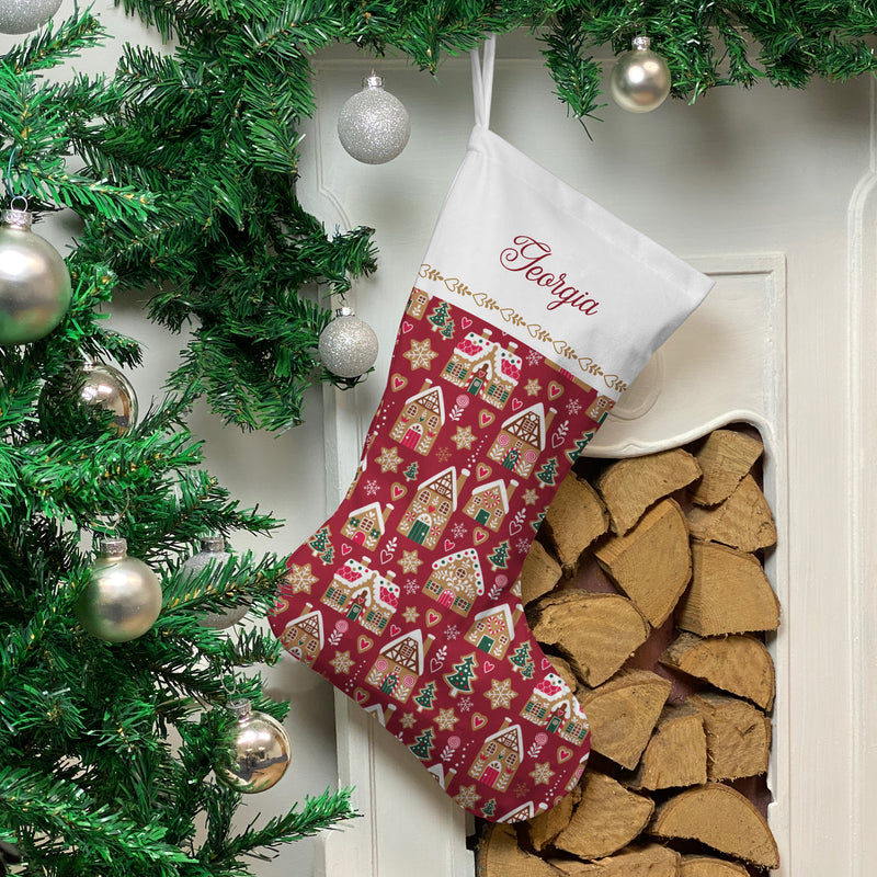 Personalised Christmas Stocking Red Gingerbread