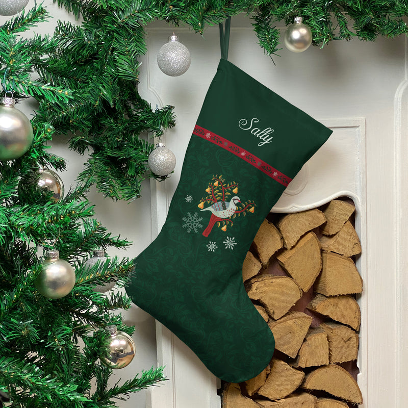 Personalised Christmas Stocking Green Partridge