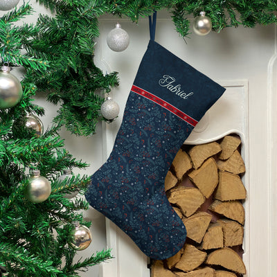 Personalised Christmas Stocking Navy Filigree