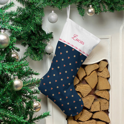 Personalised Christmas Stocking Navy Star Heart