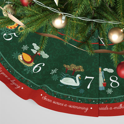 Personalised Christmas Tree Skirt - 12 Days of Christmas in Dark Green