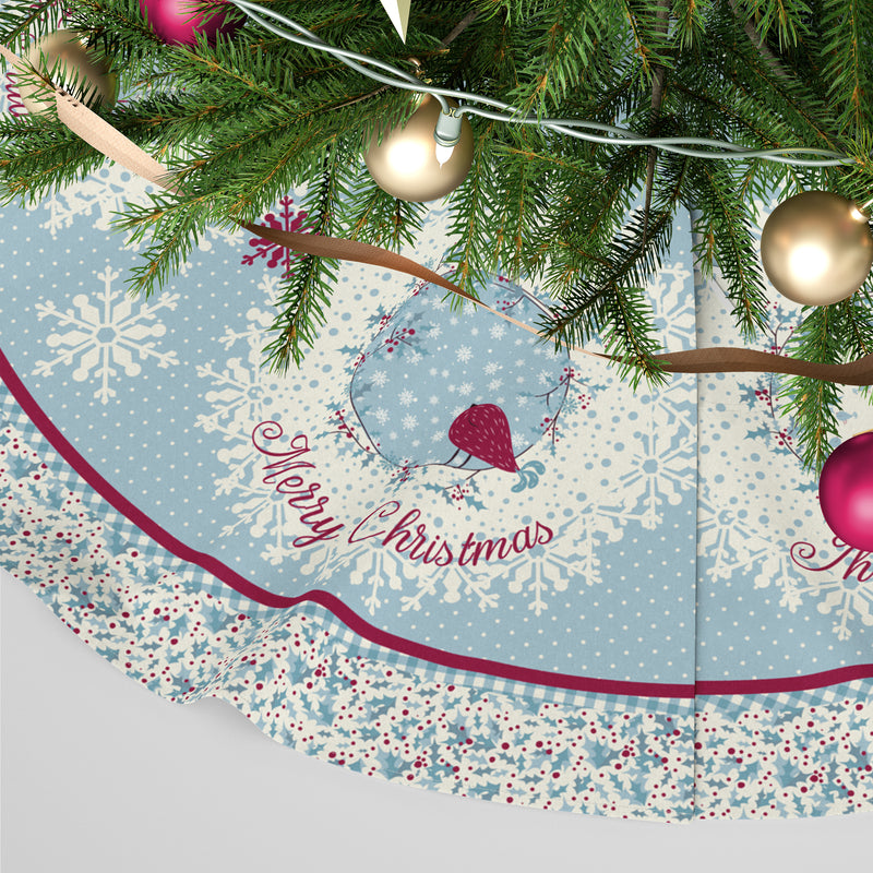 Personalised Christmas Tree Skirt - Blue Snowflakes