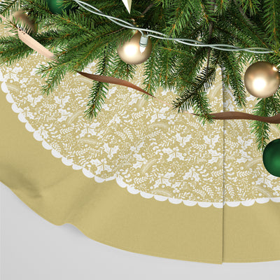 Personalised Christmas Tree Skirt - Santa's Skyline Soft Gold Winter Village Scene