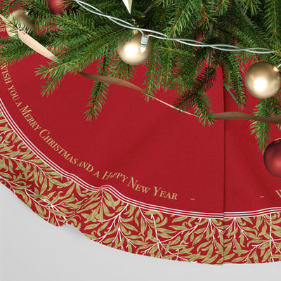 William Morris Print Personalised Christmas Tree Skirt - Willow Bough Red and Gold