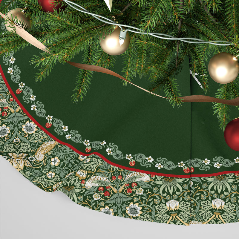 Personalised Christmas Tree Skirt - William Morris Strawberry Thief Print Dark Green