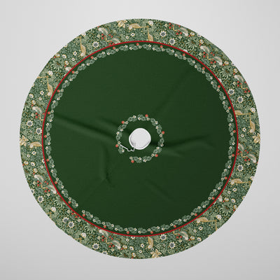 Personalised Christmas Tree Skirt - William Morris Strawberry Thief Print Dark Green