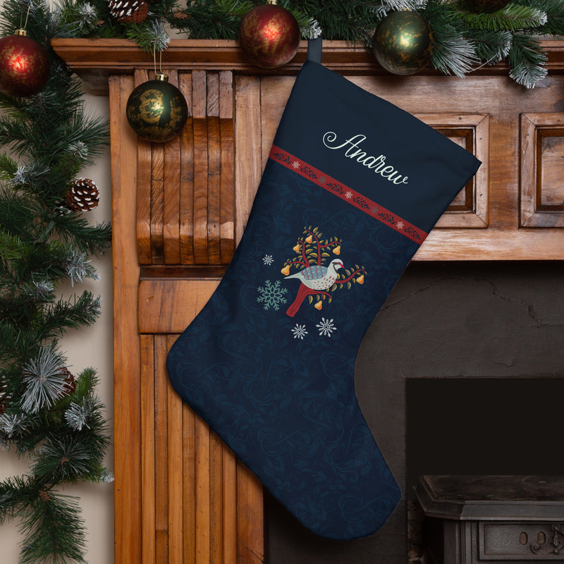 Personalised Christmas Stocking Navy Partridge