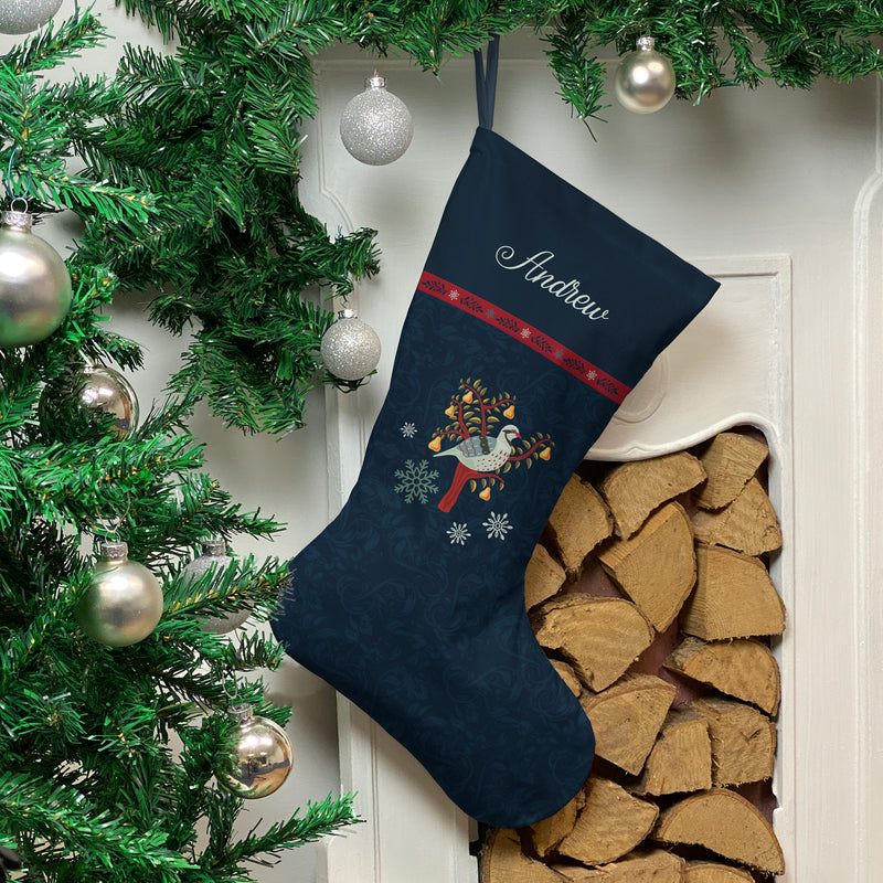 Personalised Christmas Stocking Navy Partridge