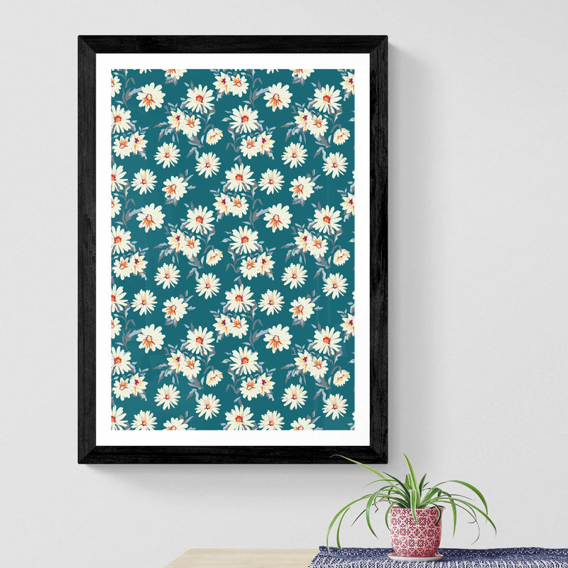 Teal Green Daisies Wall Art