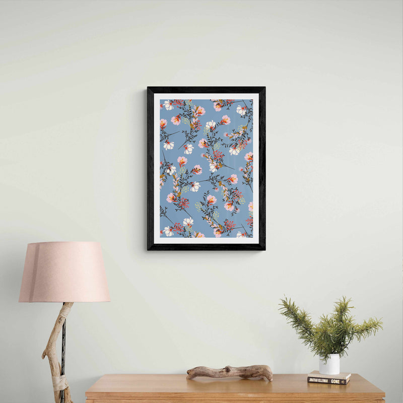 Steel Blue Asian Floral Wall Art