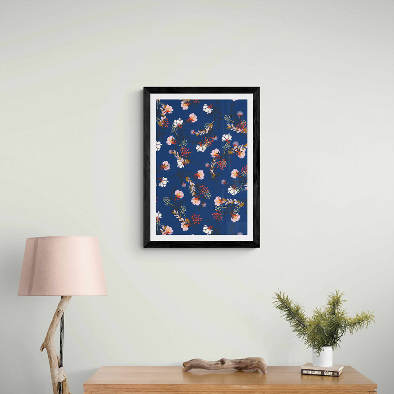 Dark Blue Asian Floral Wall Art