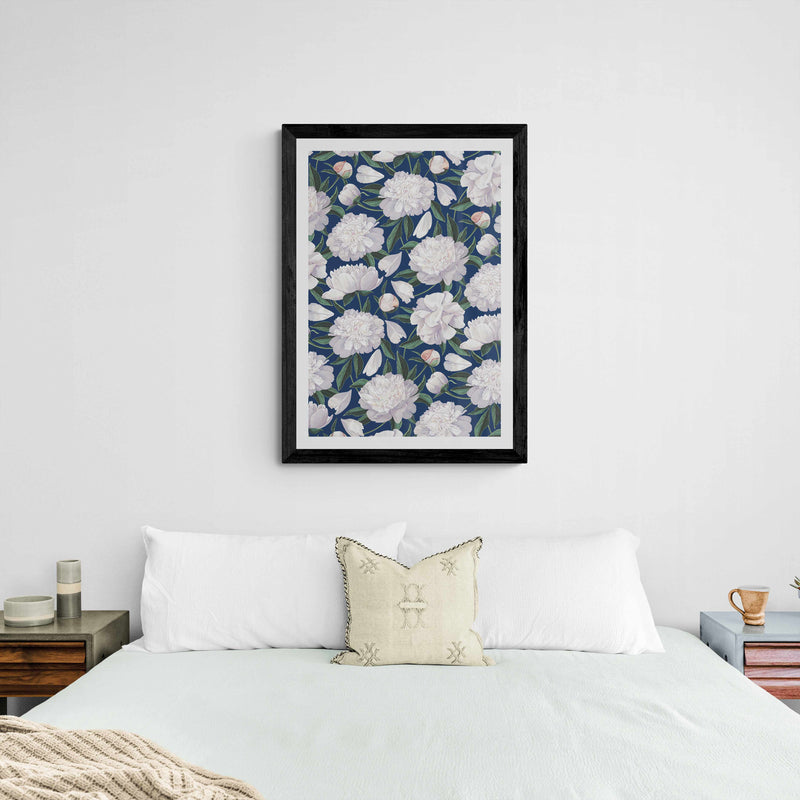 Navy Blue Peony Wall Art