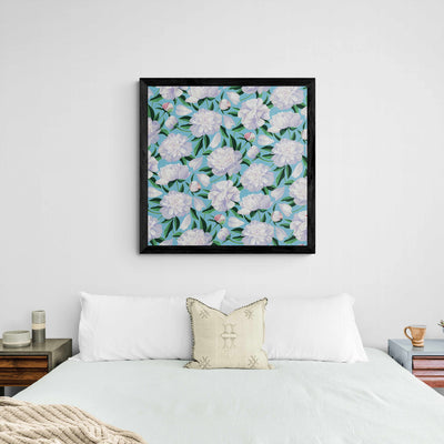Mid Blue Peony Square Wall Art
