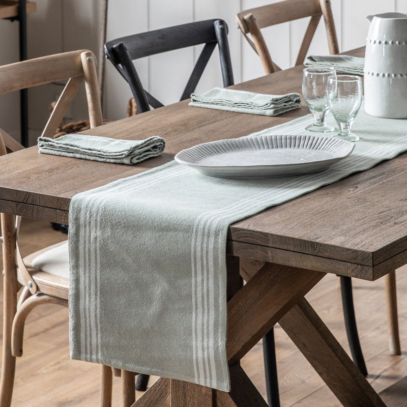 Sage Green White Stripe Reversible Table Runner