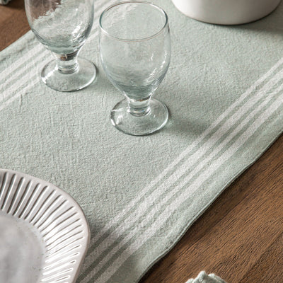 Sage Green White Stripe Reversible Table Runner